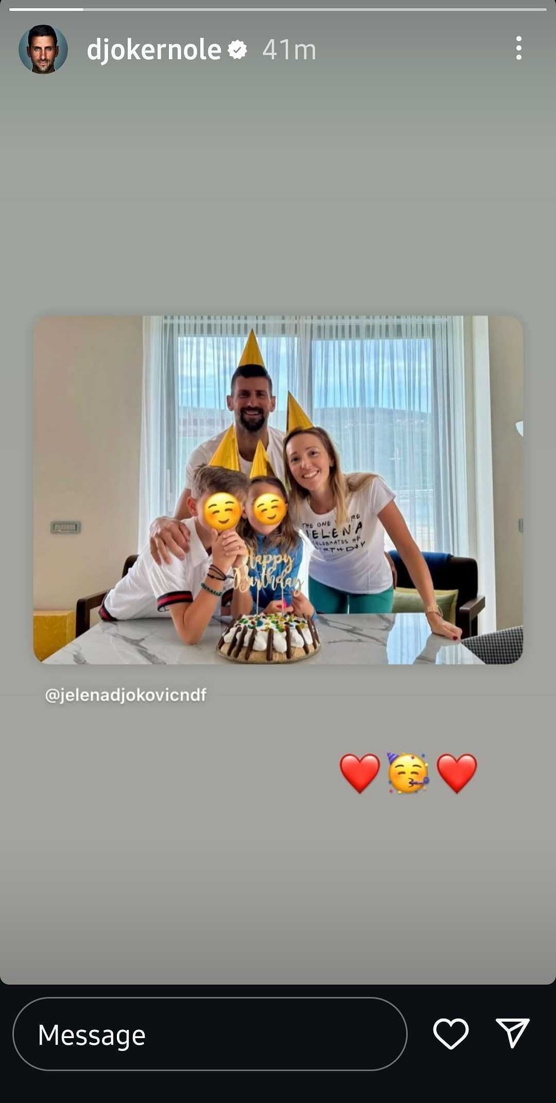 Novak Djokovic IG Story | Source: Novak Djokovic Instagram/@djokernole